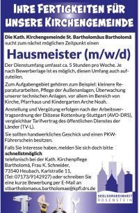 Stenllenausschreibung Hausmeister Bartholomä