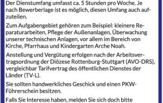 Stenllenausschreibung Hausmeister Bartholomä